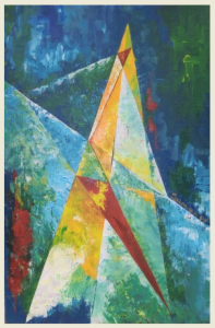 Desargues by Suman Vaze If two triangles (in red) are in perspective, then pairs of corresponding sides meet at three points which are collinear. Two triangels are said to be in perspective if lines joining corresponding vertices meet at a point.